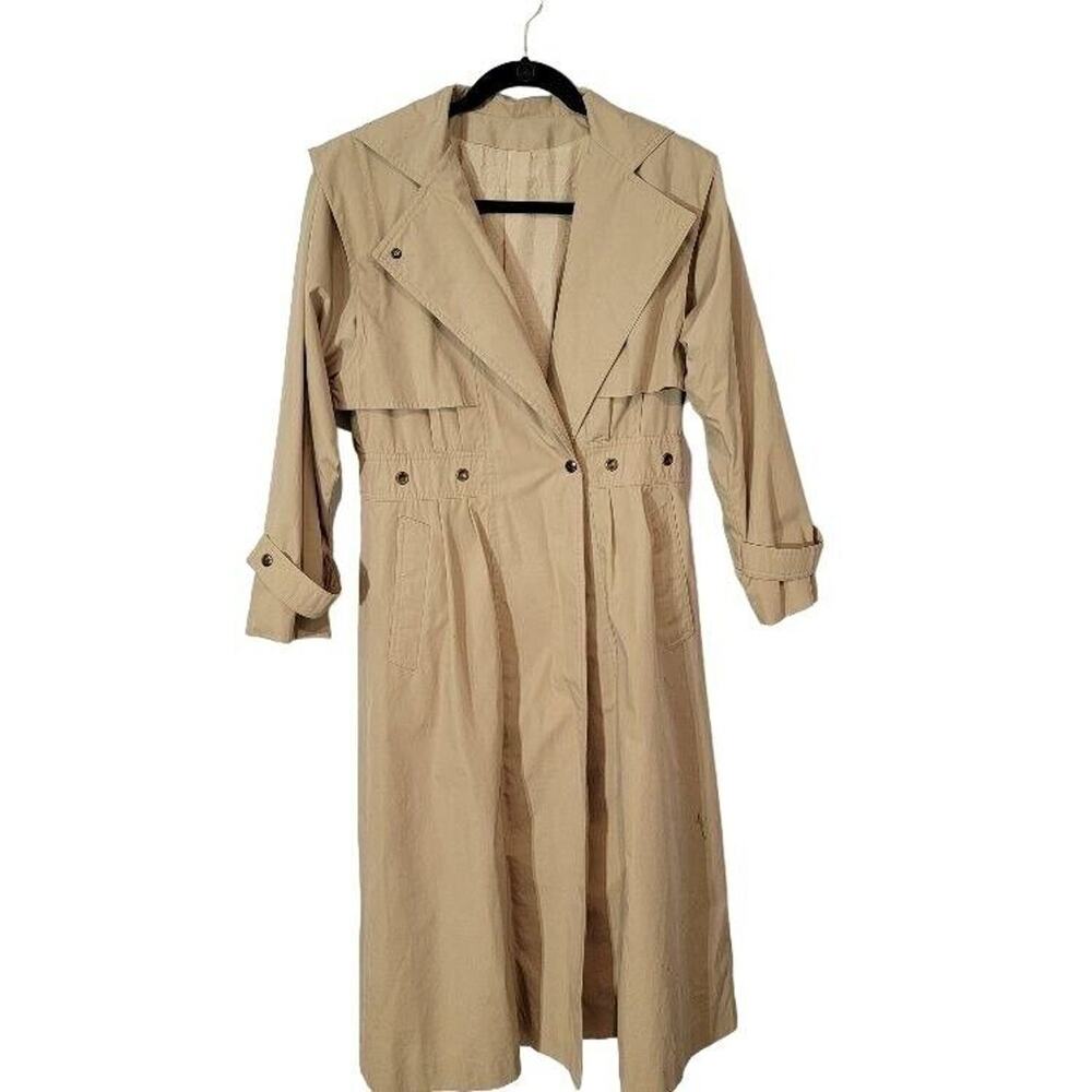 VTG Carol Cohen Drizzle Trench Coat‎ Sz Small Khaki Union Made